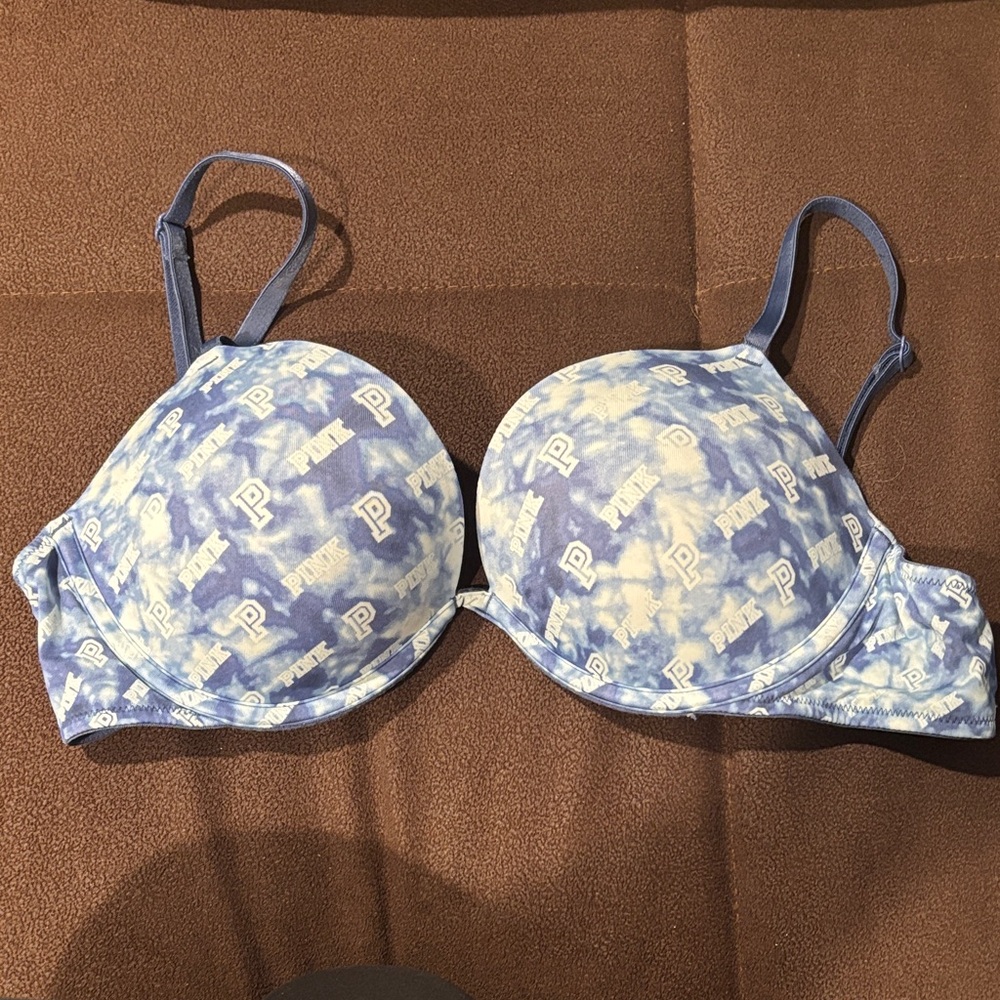 PINK Victoria's Secret Tie-Dye Blue and Cream Bra